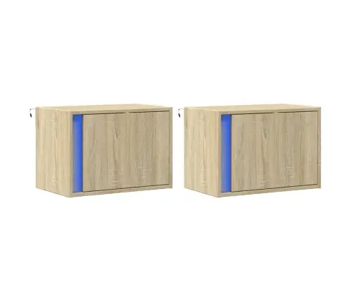 Seinale Kinnitatavad Öökapid Led-Tuledega 2 Tk, Sonoma Tamm