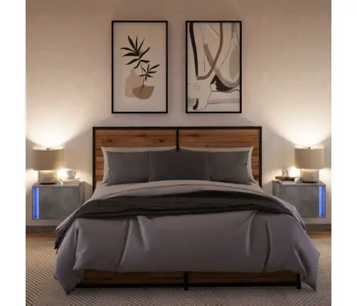 Sienas Naktsskapīši Ar Led Apgaismojumu, 2 Gab., Betona Pelēki Vidaxl