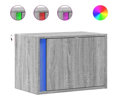 Prie Sienos Montuojama Naktinė Spintelė Su Led, Pilka Ąžuolo