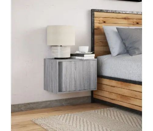 Prie Sienos Montuojama Naktinė Spintelė Su Led, Pilka Ąžuolo