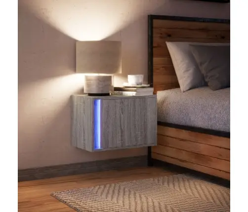 Prie Sienos Montuojama Naktinė Spintelė Su Led, Pilka Ąžuolo