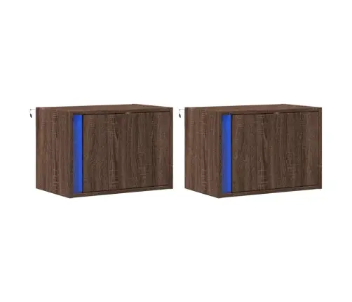 Sienas Naktsskapīši Ar Led Apgaismojumu, 2 Gab., Ozola Krāsa Vidaxl