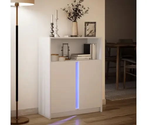 Kumode Ar Led, Balta, 77X34X100 Cm, Inženierijas Koks Vidaxl