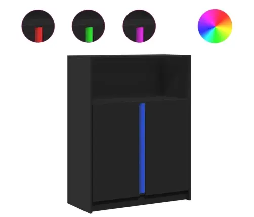 Kumode Ar Led, Melna, 77X34X100 Cm, Inženierijas Koks Vidaxl