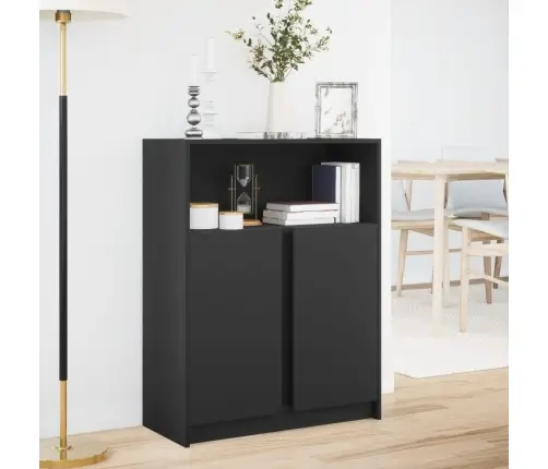 Kumode Ar Led, Melna, 77X34X100 Cm, Inženierijas Koks Vidaxl