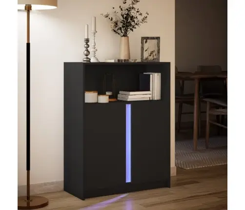 Kumode Ar Led, Melna, 77X34X100 Cm, Inženierijas Koks Vidaxl