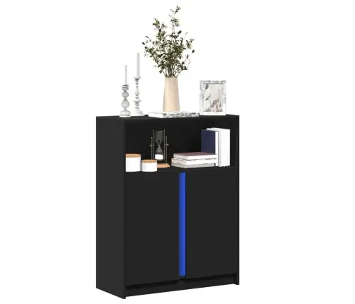 Kumode Ar Led, Melna, 77X34X100 Cm, Inženierijas Koks Vidaxl