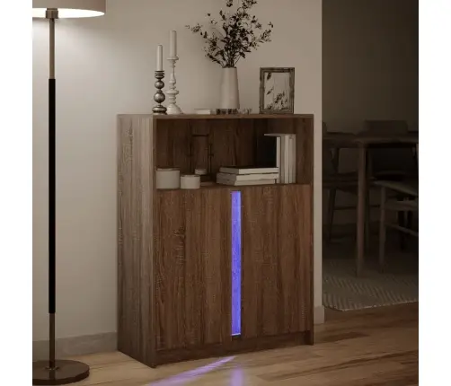 Kumode Ar Led, Brūna Ozola, 77X34X100 Cm, Inženierijas Koks Vidaxl