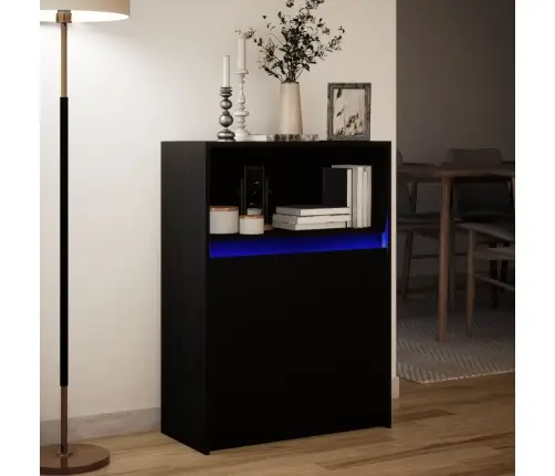 Kumode Ar Led, Melna, 72X34X100 Cm, Inženierijas Koks Vidaxl