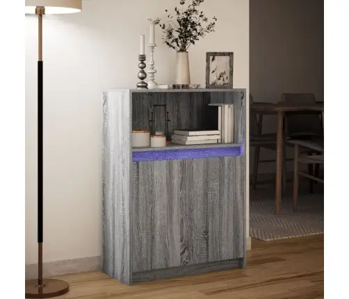 Kumode Ar Led, Pelēka Ozola, 72X34X100 Cm, Inženierijas Koks Vidaxl