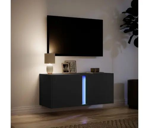 Tv Sienas Skapītis Ar Led Lampiņām, Melns, 80X31X35 Cm Vidaxl