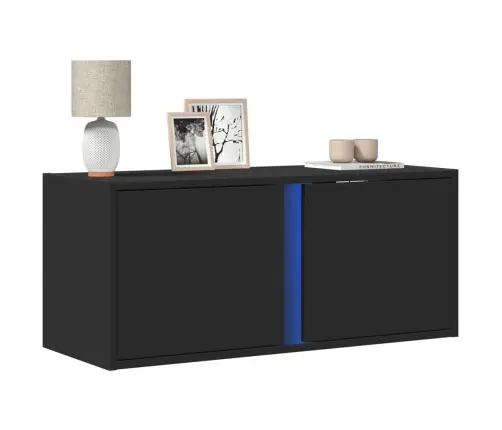 Tv Sienas Skapītis Ar Led Lampiņām, Melns, 80X31X35 Cm Vidaxl