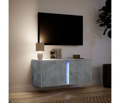 Sieninė Tv Spintelė Su Led Lemputėmis, Betono, 80X31X35Cm