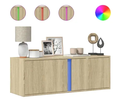 Tv Sienas Skapītis Ar Led Lampiņām, Koka Krāsa, 100X31X35 Cm Vidaxl