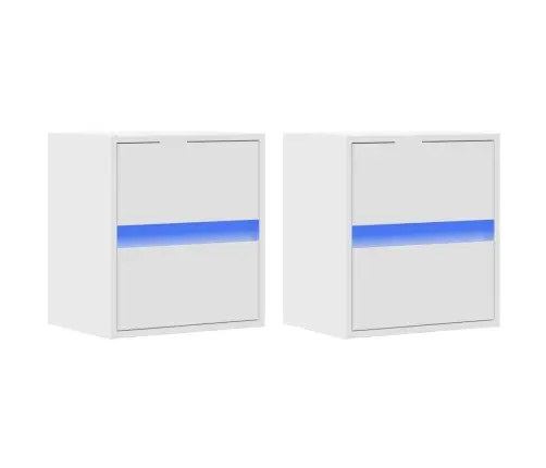 Sieninės Tv Spintelės Su Led, 2Vnt., Baltos, 41X31X45Cm