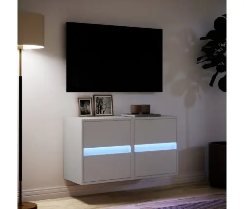 Sieninės Tv Spintelės Su Led, 2Vnt., Baltos, 41X31X45Cm