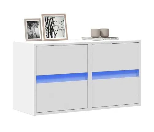 Sieninės Tv Spintelės Su Led, 2Vnt., Baltos, 41X31X45Cm