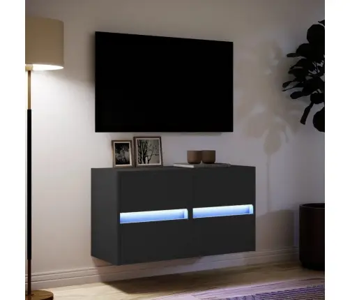 Tv Galdiņi Ar Led Lampiņām, 2 Gab., Melni, 41X31X45 Cm Vidaxl