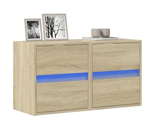 Tv Galdiņi Ar Led Lampiņām, 2 Gab., Ozola Krāsa, 41X31X45 Cm Vidaxl