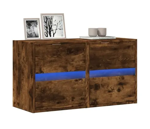 Teleri Seinakapid Led-Tuledega 2 Tk, Suitsutamm, 41X31X45 Cm