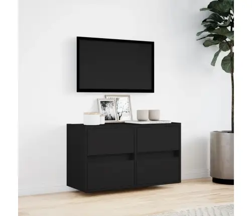 Tv Sienas Skapītis Ar Led Lampiņām, Melns, 80X31X45 Cm Vidaxl