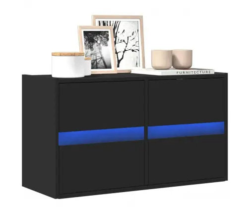 Tv Sienas Skapītis Ar Led Lampiņām, Melns, 80X31X45 Cm Vidaxl