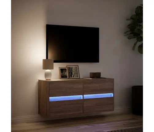 Tv Sienas Skapītis Ar Led Lampiņām, Brūna Ozola, 100X31X45 Cm Vidaxl
