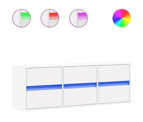 Sieninė Tv Spintelė Su Led Lemputėmis, Balta, 130X31X45 Cm