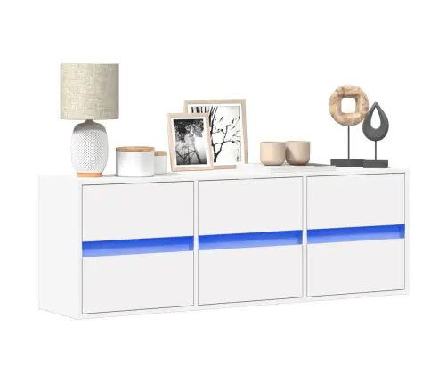 Sieninė Tv Spintelė Su Led Lemputėmis, Balta, 130X31X45 Cm