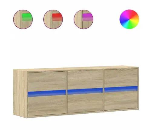 Tv Sienas Skapītis Ar Led Lampiņām, Koka Krāsa, 130X31X45 Cm Vidaxl