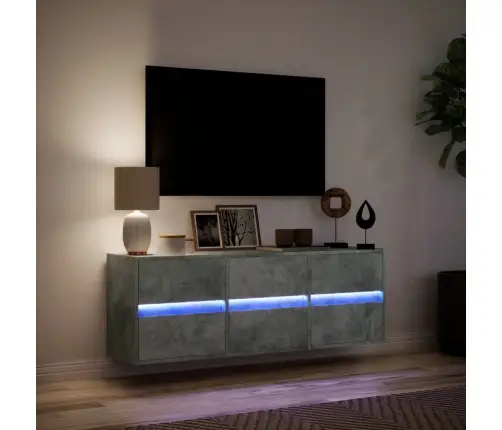 Tv Sienas Skapītis Ar Led Lampiņām, Betona Pelēks, 130X31X45 Cm Vidaxl