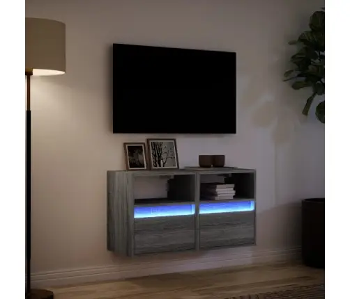Tv Plaukti Ar Led Lampiņām, 2 Gab., Pelēka Ozola, 41X31X45 Cm Vidaxl