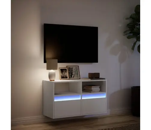 Tv Sienas Skapītis Ar Led Lampiņām, Balts, 80X31X45 Cm Vidaxl