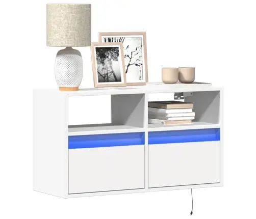 Tv Sienas Skapītis Ar Led Lampiņām, Balts, 80X31X45 Cm Vidaxl