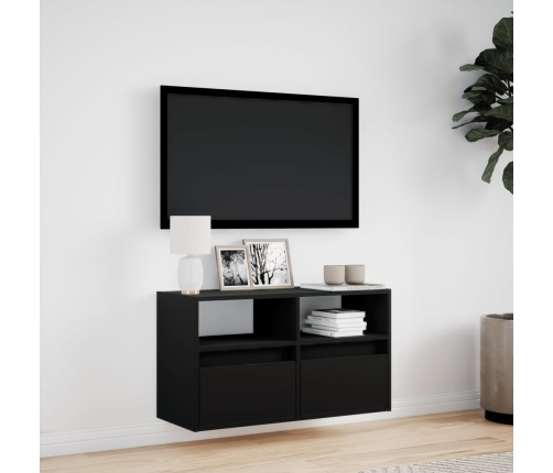 Tv Sienas Skapītis Ar Led Lampiņām, Melns, 80X31X45 Cm Vidaxl