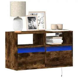 Sieninė Tv Spintelė Su Led Lemputėmis, Dūminė, 80X31X45Cm