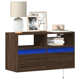 Sieninė Tv Spintelė Su Led Lemputėmis, Ruda Ąžuolo, 80X31X45Cm