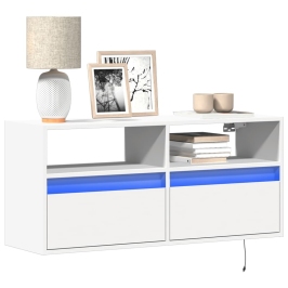 Tv Sienas Skapītis Ar Led Lampiņām, Balts, 100X31X45 Cm Vidaxl