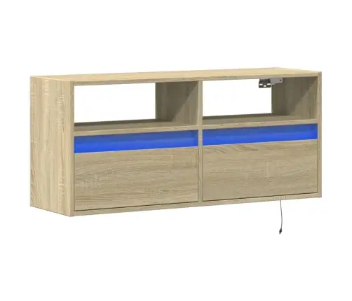 Tv Sienas Skapītis Ar Led Lampiņām, Koka Krāsa, 100X31X45 Cm Vidaxl