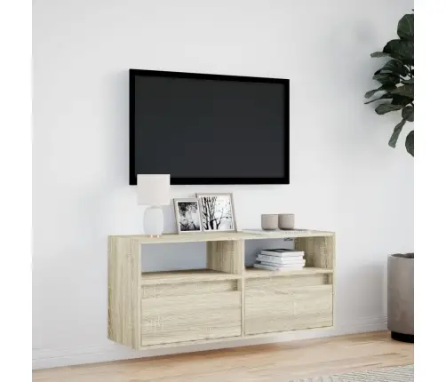 Tv Sienas Skapītis Ar Led Lampiņām, Koka Krāsa, 100X31X45 Cm Vidaxl