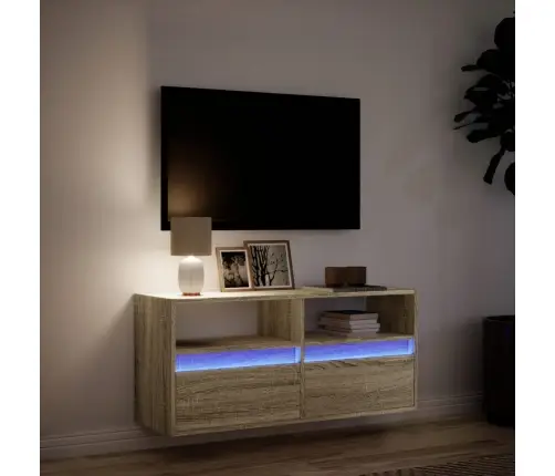 Tv Sienas Skapītis Ar Led Lampiņām, Koka Krāsa, 100X31X45 Cm Vidaxl