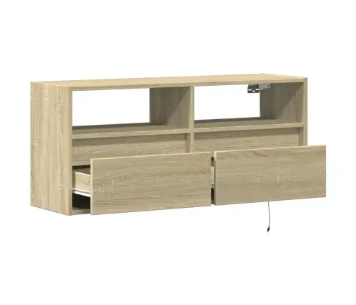 Tv Sienas Skapītis Ar Led Lampiņām, Koka Krāsa, 100X31X45 Cm Vidaxl