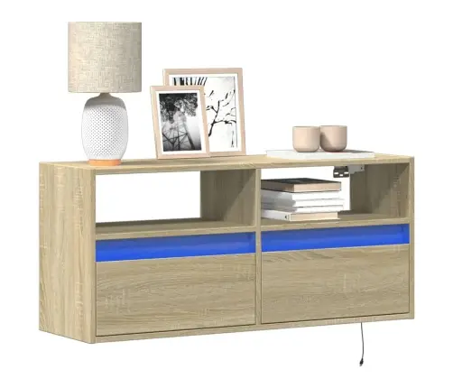 Tv Sienas Skapītis Ar Led Lampiņām, Koka Krāsa, 100X31X45 Cm Vidaxl