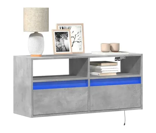 Tv Sienas Skapītis Ar Led Lampiņām, Betona Pelēks, 100X31X45 Cm Vidaxl