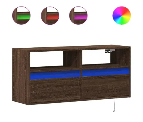 Tv Sienas Skapītis Ar Led Lampiņām, Brūna Ozola, 100X31X45 Cm Vidaxl