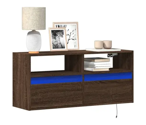 Tv Sienas Skapītis Ar Led Lampiņām, Brūna Ozola, 100X31X45 Cm Vidaxl
