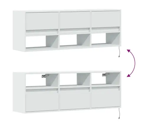 Tv Sienas Skapītis Ar Led Lampiņām, Balts, 130X31X45 Cm Vidaxl