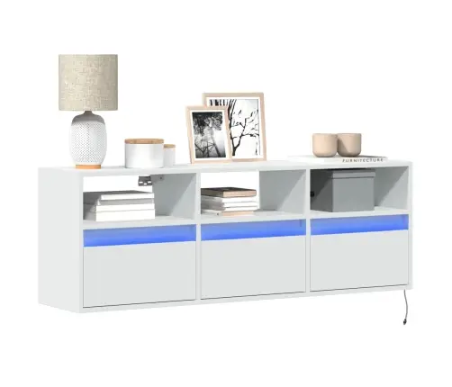 Tv Sienas Skapītis Ar Led Lampiņām, Balts, 130X31X45 Cm Vidaxl