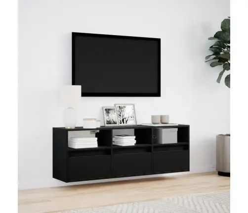 Tv Sienas Skapītis Ar Led Lampiņām, Melns, 130X31X45 Cm Vidaxl