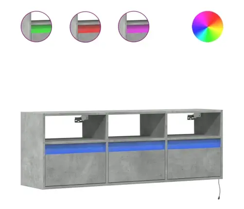 Tv Sienas Skapītis Ar Led Lampiņām, Betona Pelēks, 130X31X45 Cm Vidaxl